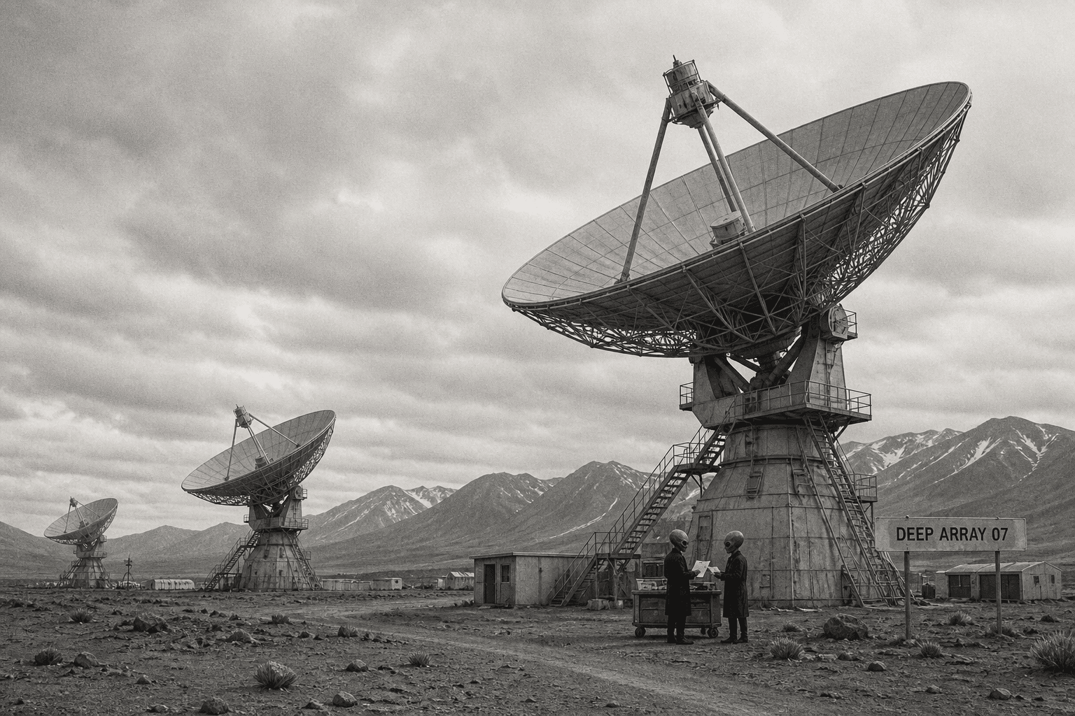 Extraterrestrial field technicians reviewing evidence at Deep Array 07